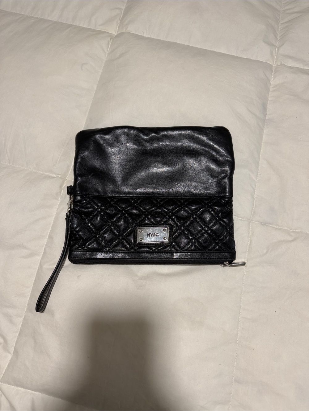 New York & Company Black Quilted & Smooth Leather Wristlet Clutch